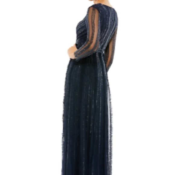 MAC DUGGAL ILLUSIONS A-LINE LONG SLEEVE MIDNIGHT NAVY GOWN sz 12 - Picture 6 of 7